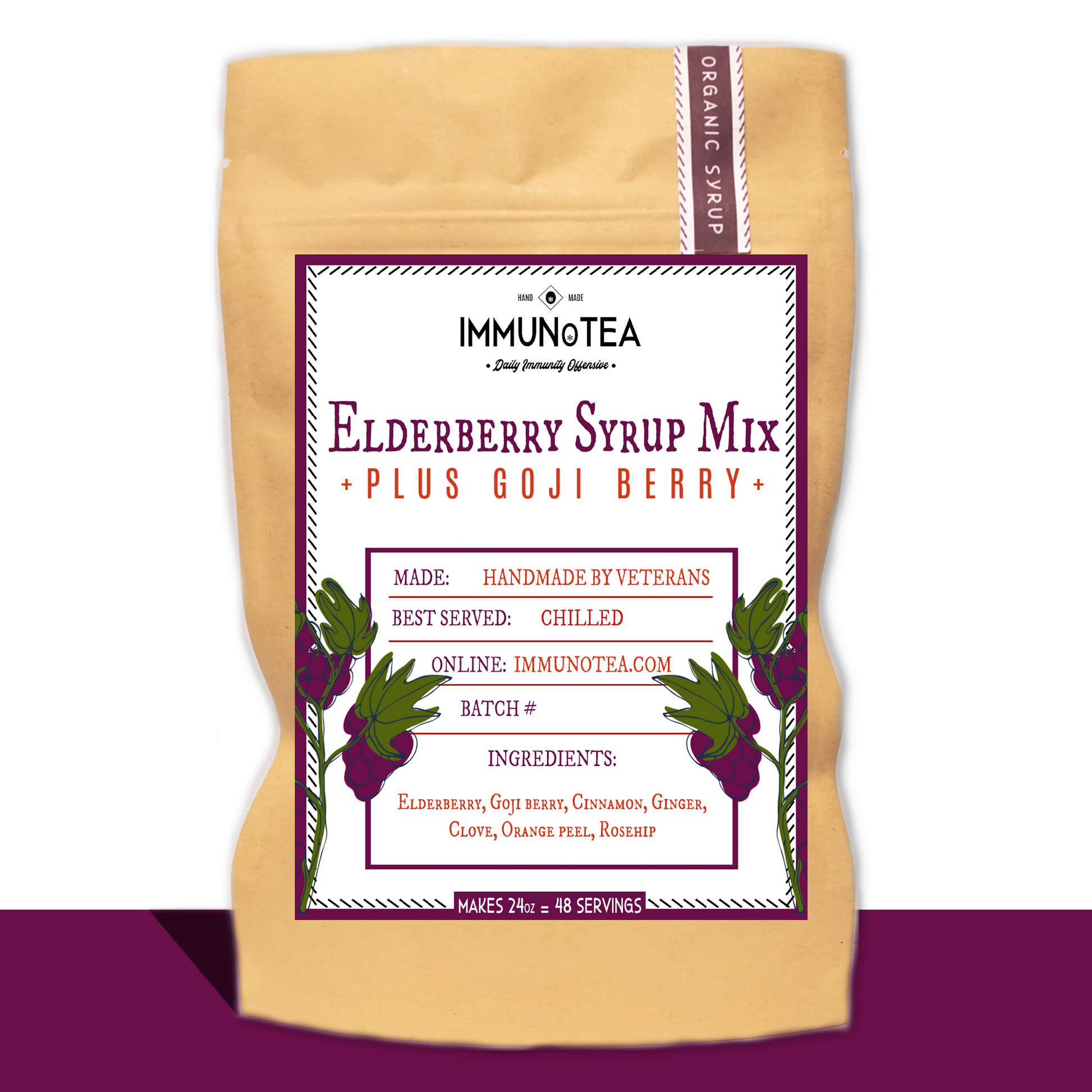 Elderberry syrup mix front package from Immunotea.
