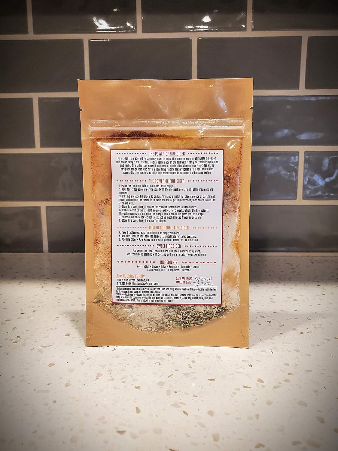 Fire cider mix by Immunotea back label