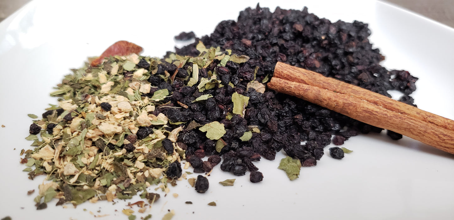 Immunotea's raw ingredients for the Elderberry Syrup Mix