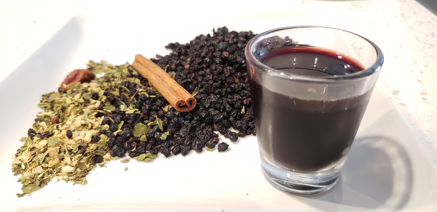 elderberry syrup and ingredients by Immunotea